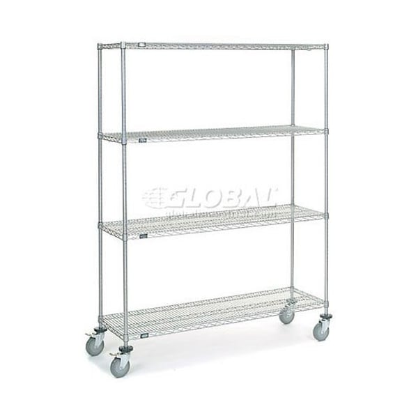 Nexel 4 Shelf Truck, Chrome, 60inW x 18inD x 80inH, Polyurethane Swivel Casters 168224 - main